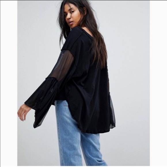 NWT! Free People Black Bell Sleeve Blouse - Picture 3 of 6